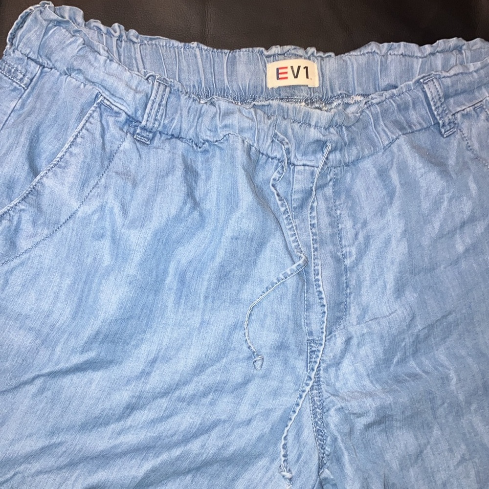 High Waist Blue Denim Shorts with Distressed Finish